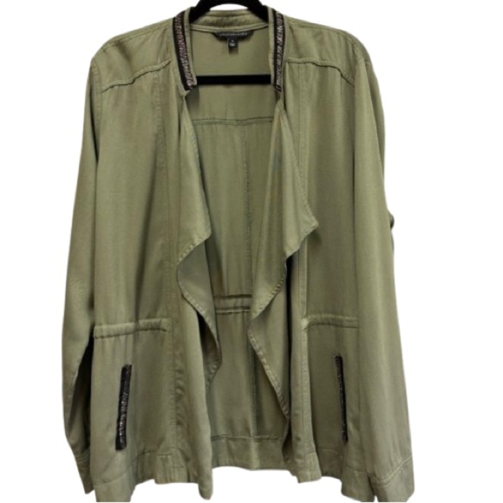 Signature Studio Olive Draped Utility Jacket w/ Metallic Beaded Trim XL